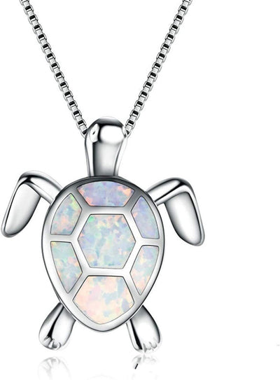 Stylish Imitation Opal Sea Turtle Pendant Necklace Accessories Gifts Ladies Charm Rhinestone Clavicle Chain,White