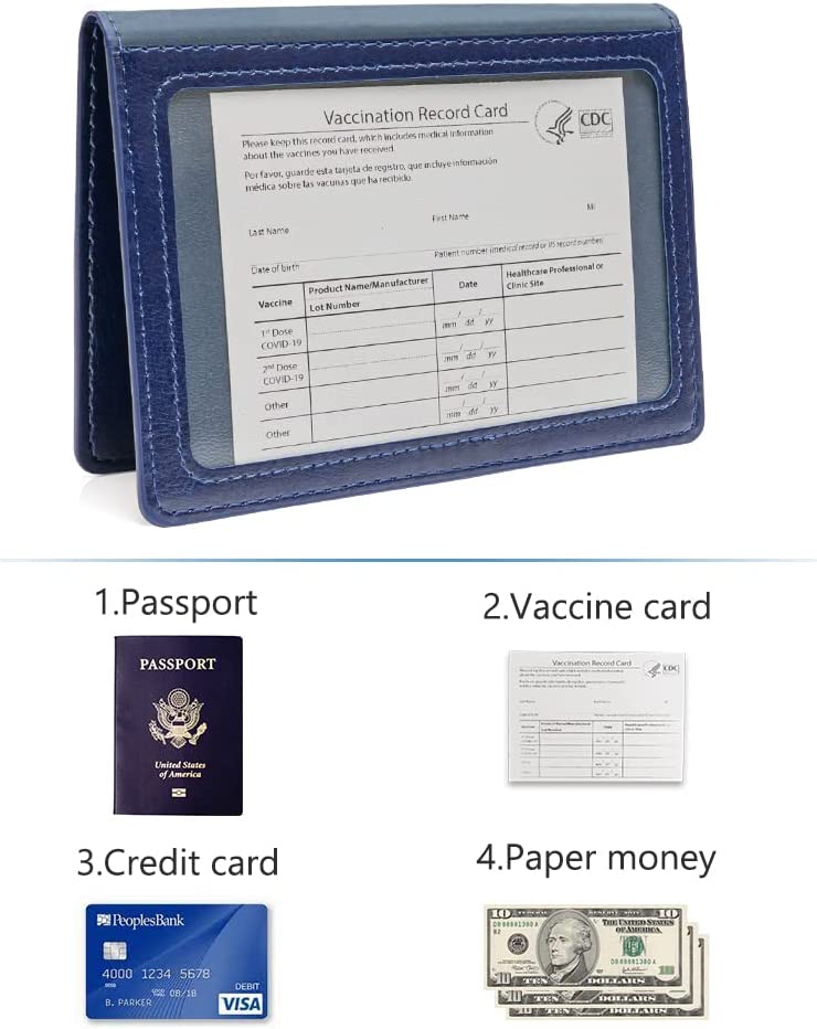 2 Pack Waterproof PU Leather Passport and Vaccine Card Holder Combo and Vaccine Card Protector Waterproof
