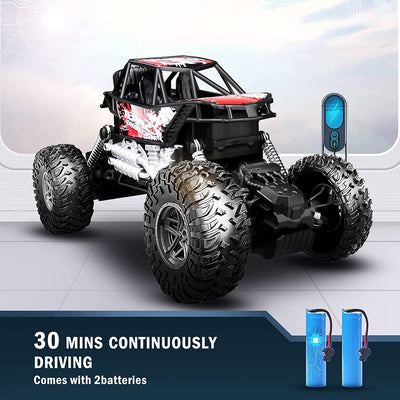 1:18 Scale All Terrains RC Monster Vehicle Truck Crawler, 4WD High Speed Electric Vehicle with Remote Control, off Road Truck with Two Rechargeable Batteries for Boys Kids and Adults(Red)