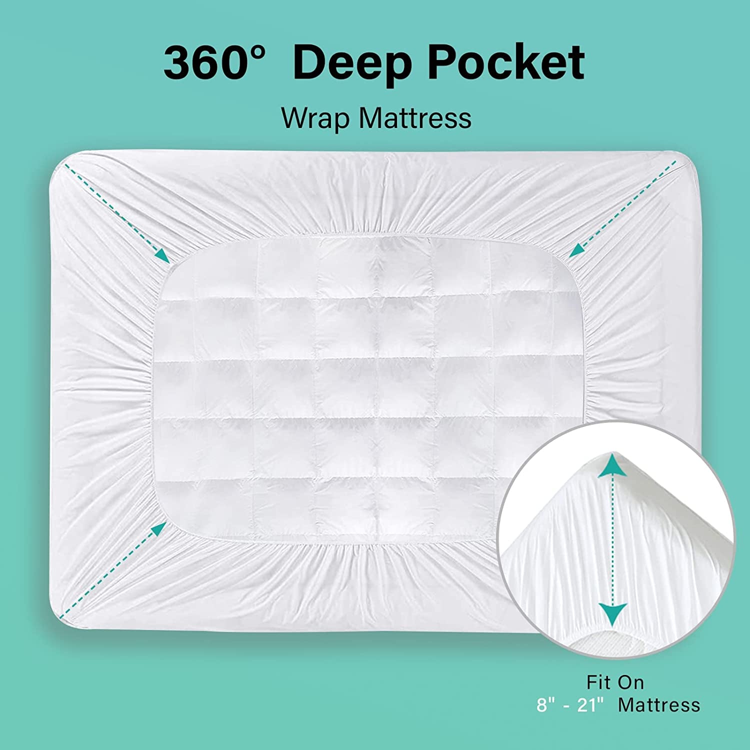 ENITYA Bamboo Mattress Pad Queen Size Breathable, Soft Quilted Fitted Mattress Cover with 400 GSM down Alternative Fill (8-21” Deep Pocket)