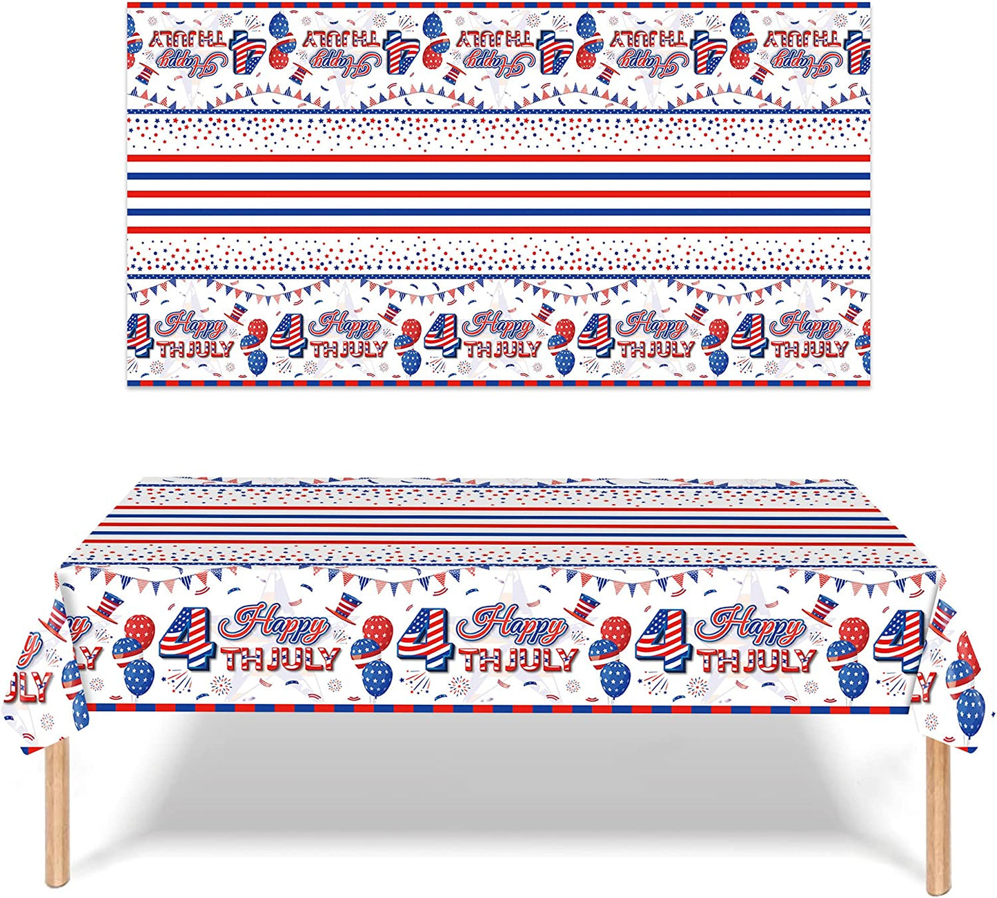 Patriotic Tablecloth, 2 Pack American Flag Tablecloths Disposable 4th of July Tablecloth, Independence Day Table Cover Fourth of July Table Cloth Patriotic Decorations Party Supplies, 54" x 108"