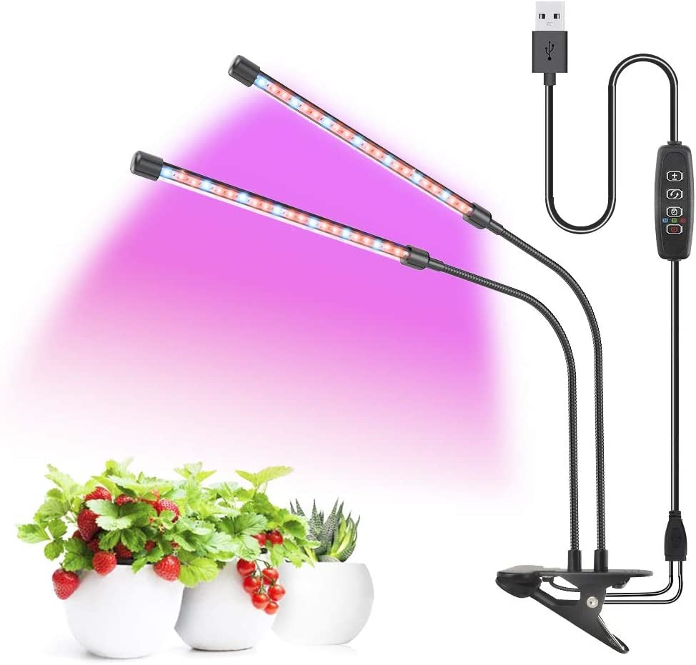 LED Plant Grow Lights for Indoor Plants 40 LED Full Spectrum Dual Head Plant Lights, 3 Switch Modes, 3/9/12H Timer, 9 Dimmable Brightness Growth Lamp for Indoor Succulent, Vegetables