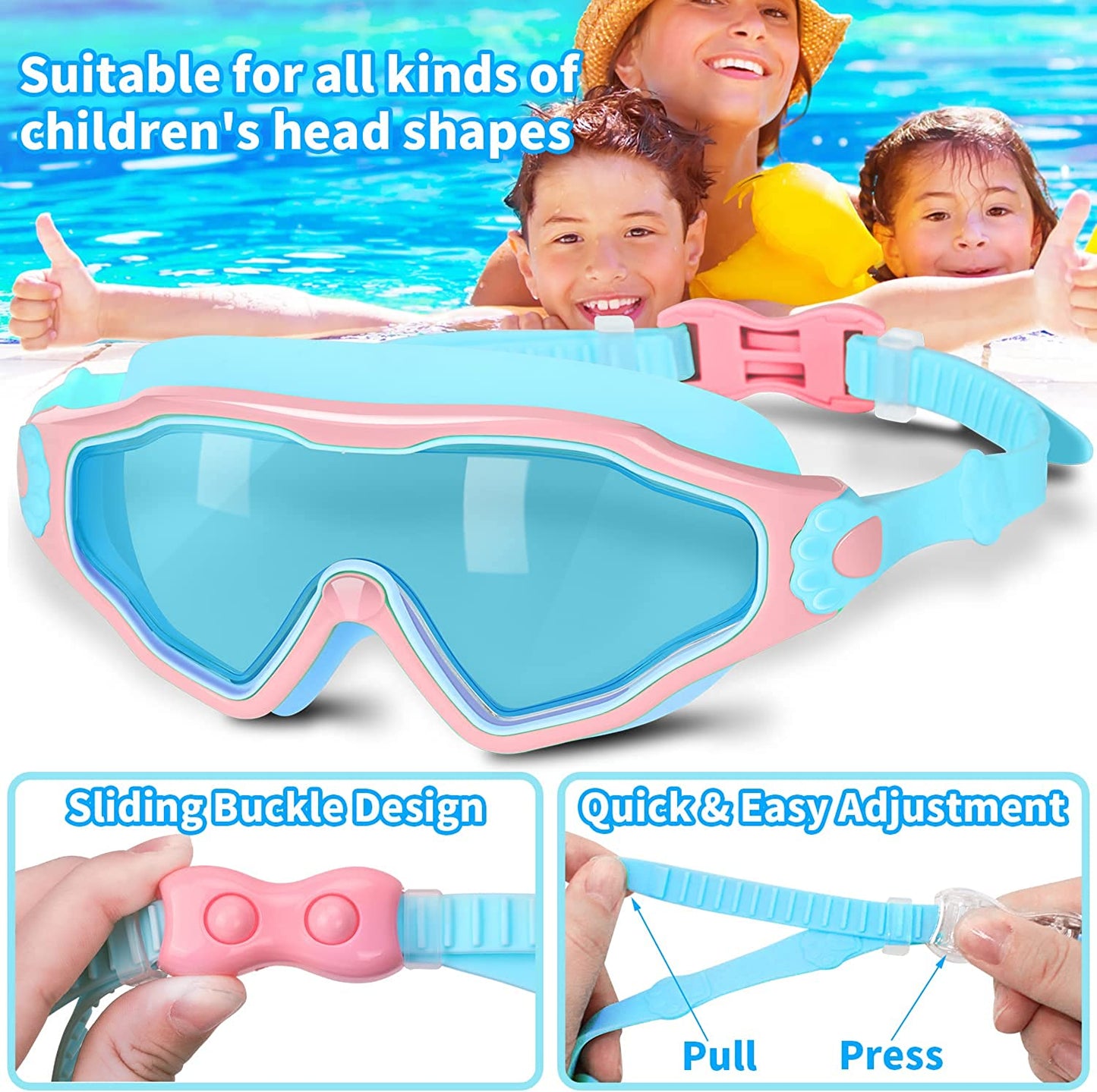2-Pack Kids Swim Goggles, Wide View Swimming Goggles for Kids, Child, Boys or Girls from 3-15, Anti-Fog, Waterproof