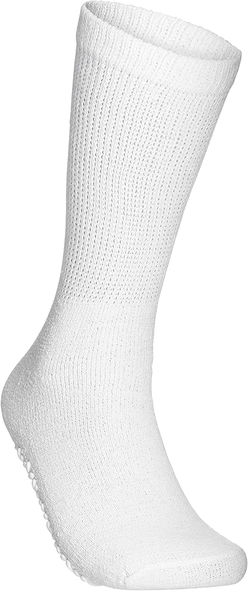 Special Essentials 6 Pairs Men'S Cotton Non Slip Diabetic Crew Socks White (9-11, White)