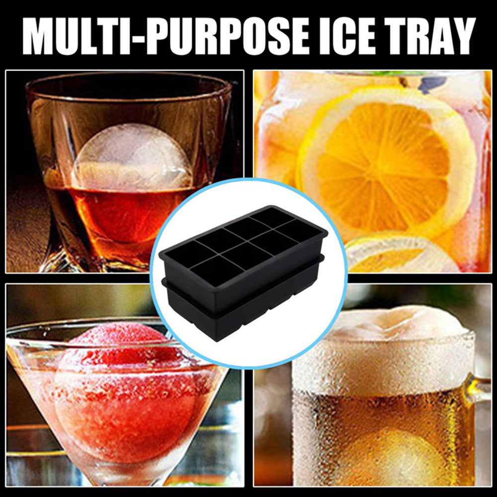 2Pcs Large Ice Cube Tray, Silicone Square Ice Cube Tray, Easy Release Ice Cube Mold for Whiskey and Cocktail