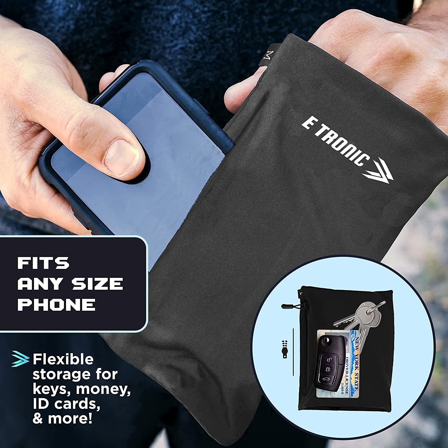 Phone Holder for Running, Cell Phone Arm Bands with Reflective Logo, Phone Strap Armband Fits iPhone and Android, Use for Running, Walking, Hiking and Biking, Black, Medium