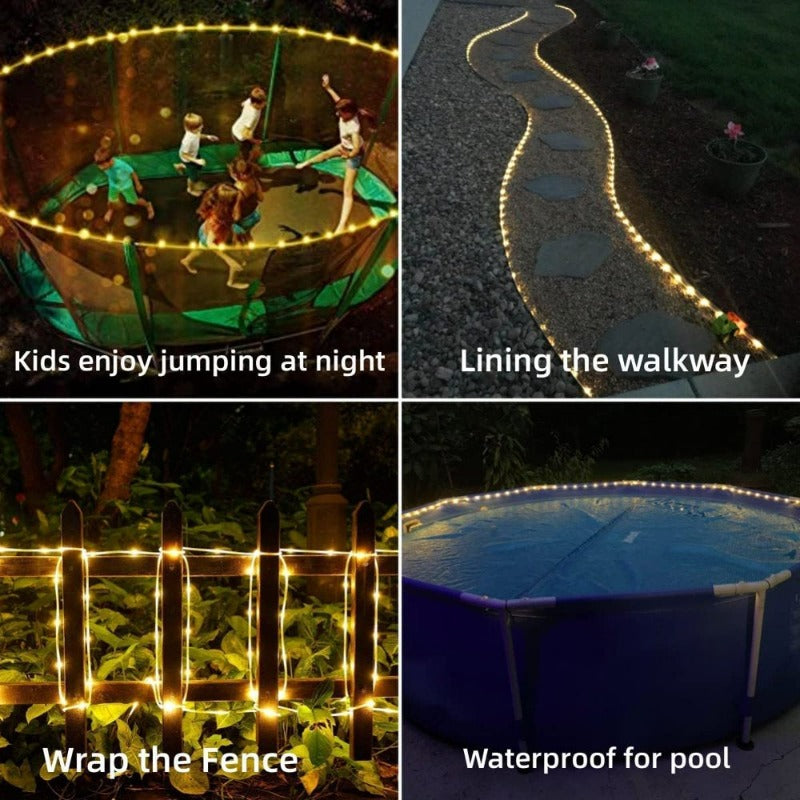 2Pack  Solar Rope Lights 33FT 100LED for Pool, 8 Modes Outdoor Waterproof for Fence,Gazebo,Yard,Walkway,Path,Garden Decor