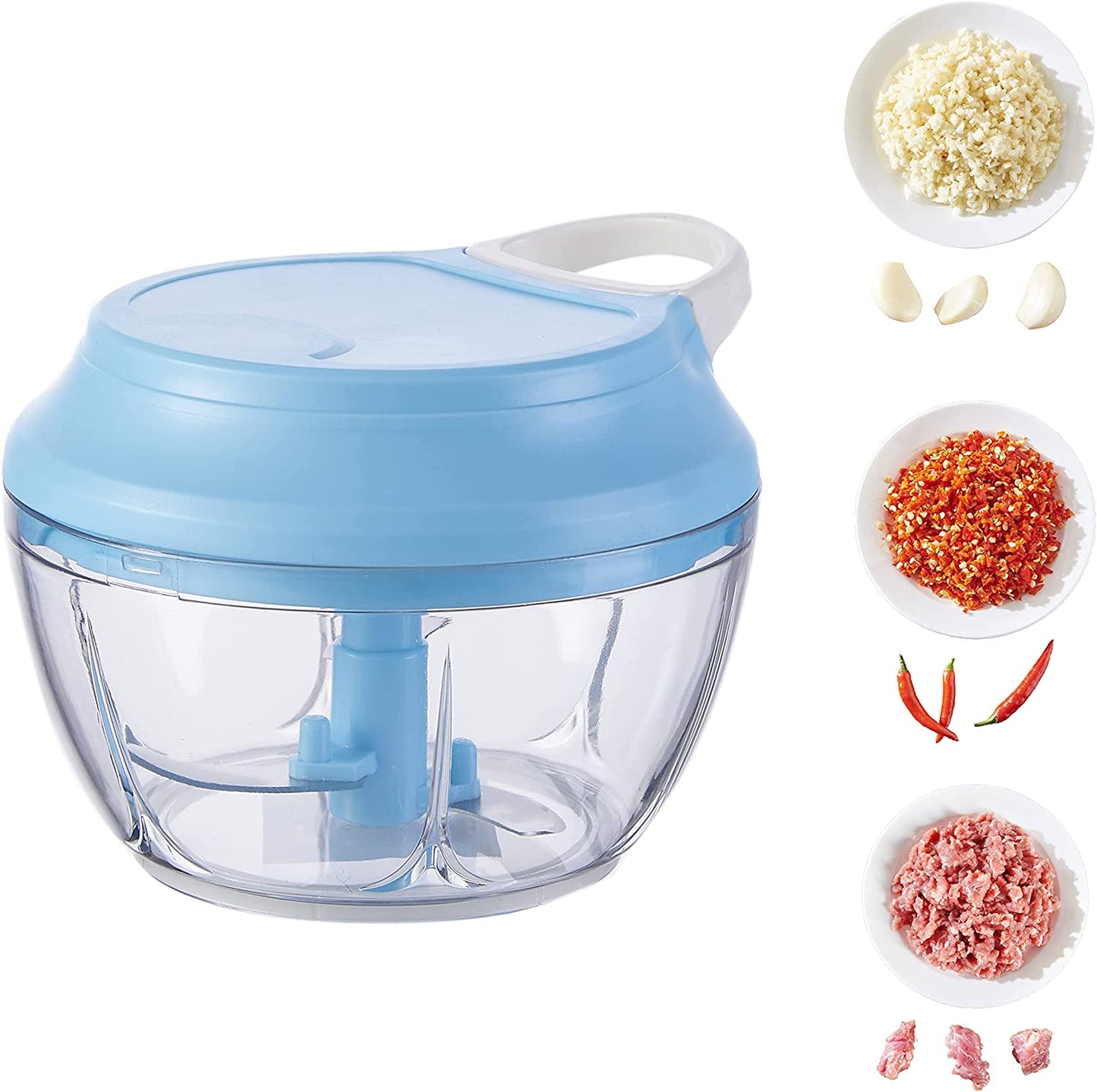 Manual Food Chopper,Hand Pull Food Processor,Small Kitchen Speed Mincer,Vegetable Chopper,Portable Chopper for Garlic, Onion, Ginger (Blue)