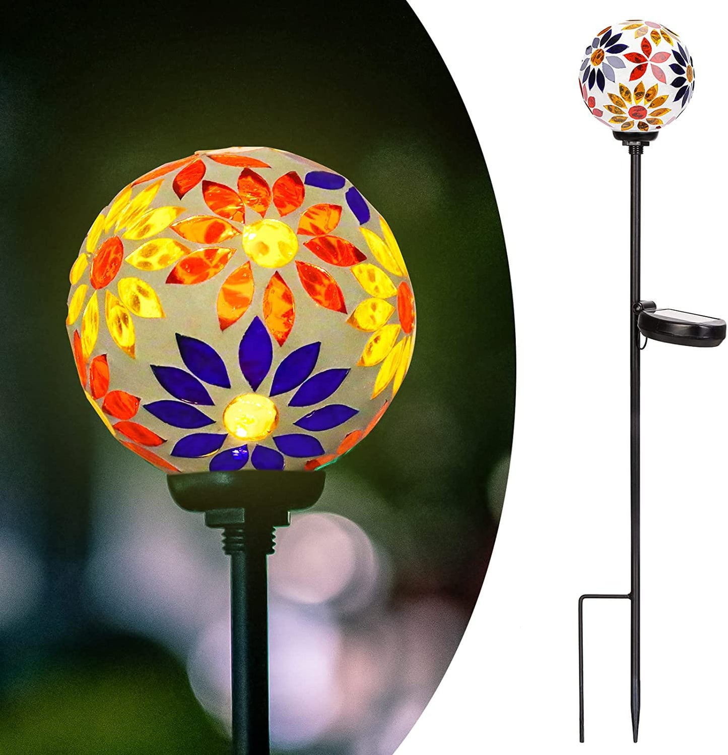 Solar Lights Outdoor Garden Decor - Mosaic Decorative Stakes Solar Powered Gazing Ball Light Landscape Solar Globe Lights for Yard Path Decoration