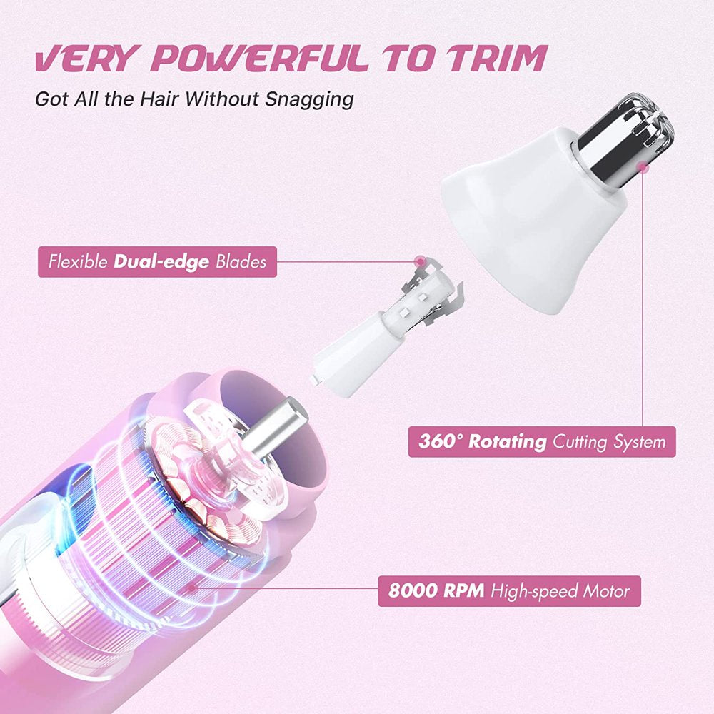Nose Hair Trimmer for Men Women, USB Electric Professional Painless Trimmer for Nose, Ear,Eyebrow, Arms,Ear and Nose Hair Trimmer with 2 Replaceable Dual-Edge Blades-Pink
