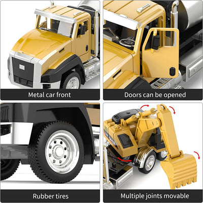 3 Pack of Diecast Engineering Construction Vehicles, Dump Truck, Digger, Mixer Truck, 1/50 Scale Metal Collectible Model Cars, Pull Back Car Toys with Opening Doors for Boys and Girls