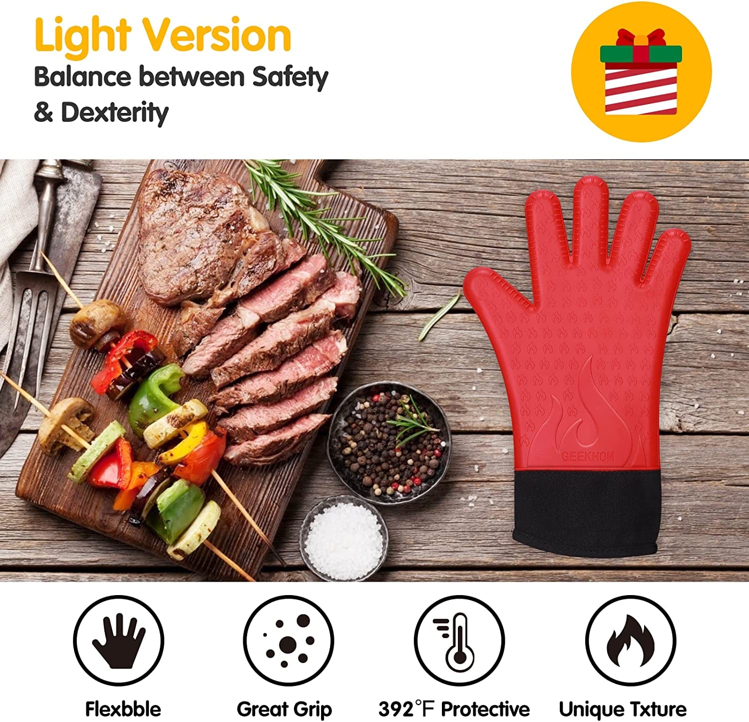 Oven Mitts, Oven Gloves Waterproof & Heat Resistant, Silicone BBQ Gloves, 14 Inches Long Non-Slip Potholder for Barbecue, Cooking, Baking