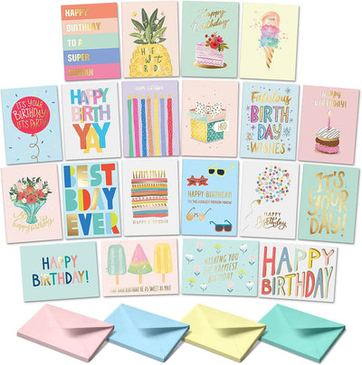 Set of 20 Assorted Birthday Cards with Envelopes