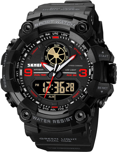  Outdoor Sports Watch Military Watches for Men Tactical Waterproof Analog Digital Multifunction Dual Display Mens Wristwatch