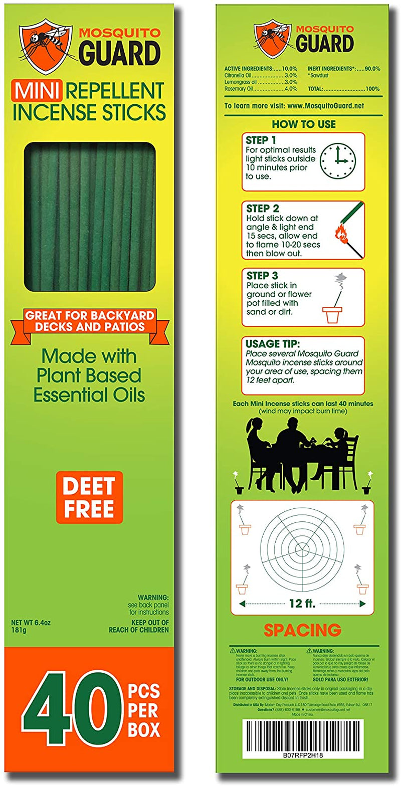 Mosquito Guard 40 Mosquito Repellent Sticks, DEET Free Plant-Based Mosquito Repellent Outdoor Patio Incense Sticks, Citronella Bug Repellent Outdoor