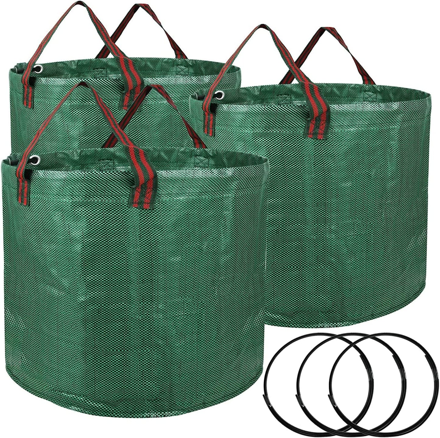 16-Gallon 3-Pack Lawn Garden Leaf Waste Bags, Heavy Duty Reusable Standable with Handles for Patio, Yard, Laundry Container and Trash Can, Sturdy Thickened PE Green Color