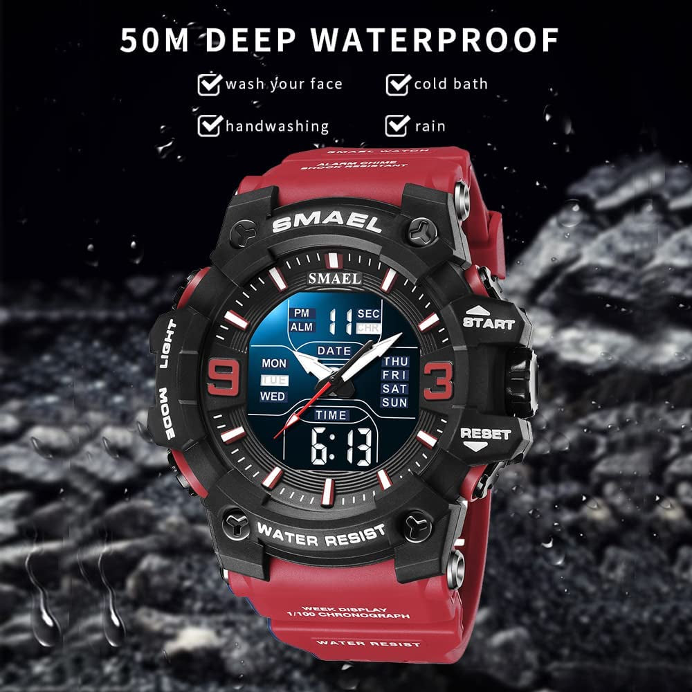 Men's Watches Sports Outdoor Waterproof Military Watch Date Multi Function Tactics LED Face Alarm Stopwatch for Men