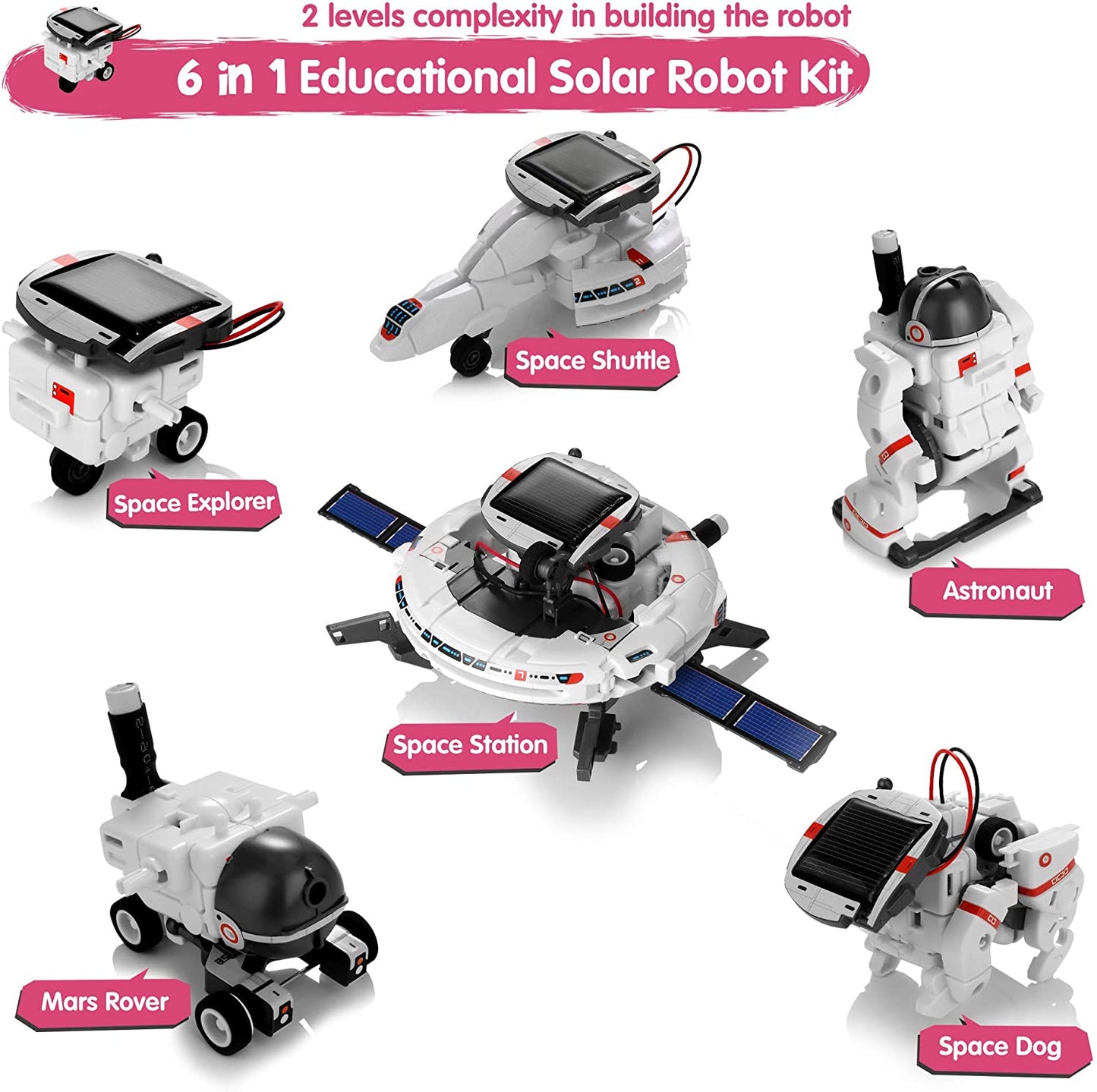 Solar Robot Toys 6 in 1 Learning Kits Educational Space Moon Exploration Fleet Building Experiment Toys DIY Solar Power Science 