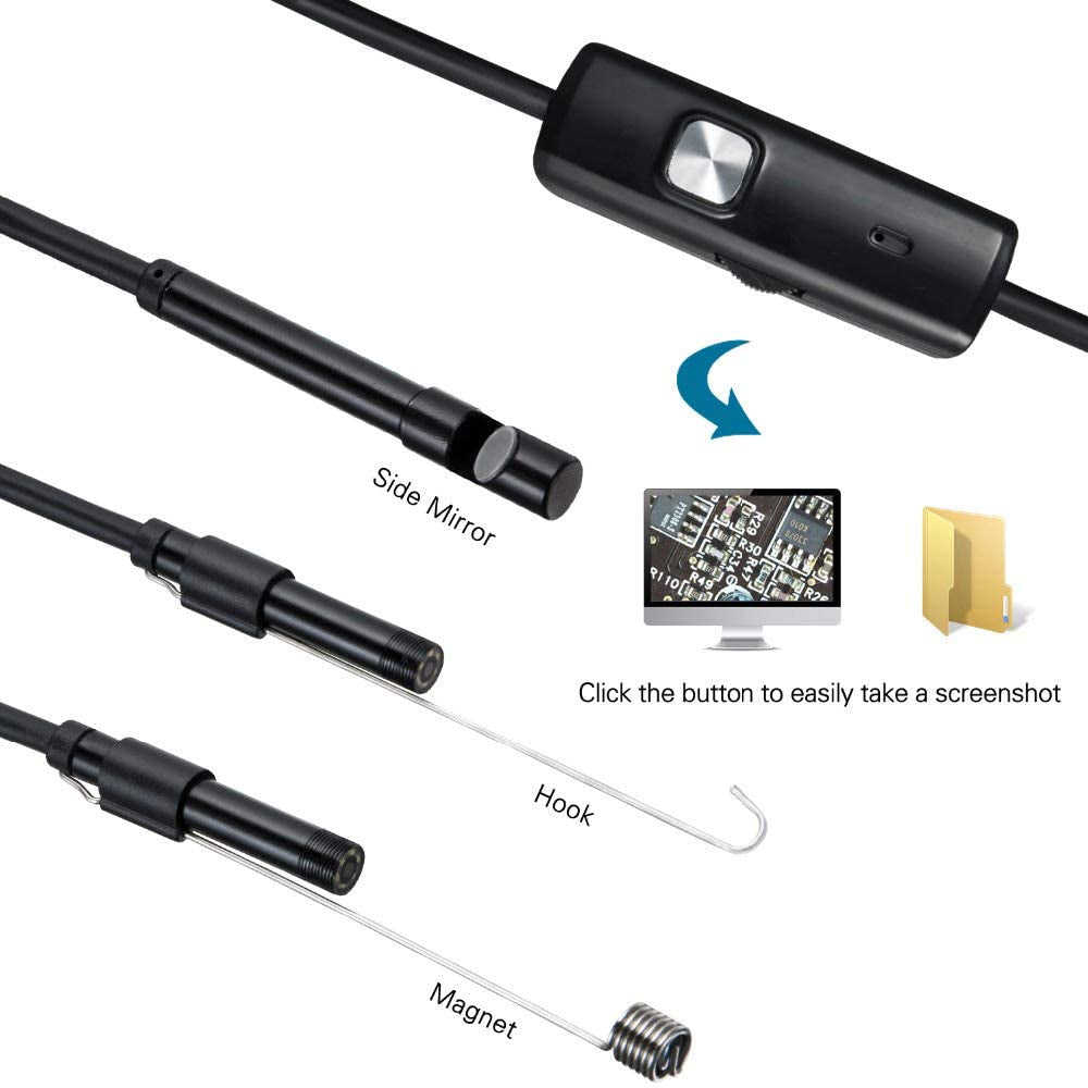 Endoscope IP67 Waterproof Borescope Inspection HD Camera for Android(Type C/Mirco/Usb), Semi-Rigid Snake Camera with 6 LED Lights for HAVC, Sewer, Drain, Pipe, Automotive (Hard Line)