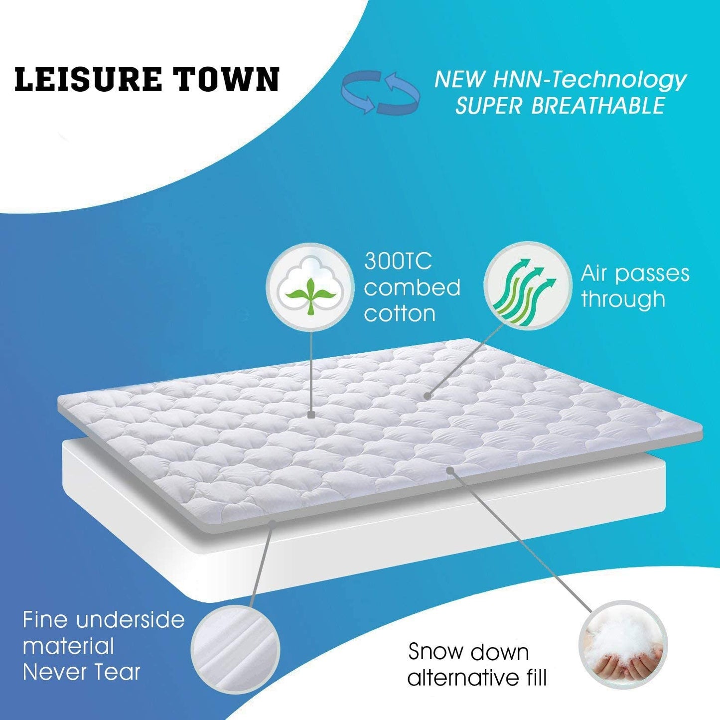 LEISURE TOWN King Mattress Pad Cover Cooling Mattress Topper Cotton Top Pillow Top with Snow down Alternative Fill (8-21 Inch Fitted Deep Pocket)
