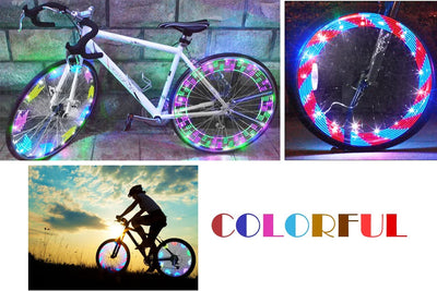  Bike Wheel Lights, Bicycle Wheel Lights Waterproof RGB Ultra Bright Spoke Lights 14-LED 30pcs Changes Patterns -Safety Cool Bike Tire Accessories Kids Adults-Visible from All Angle