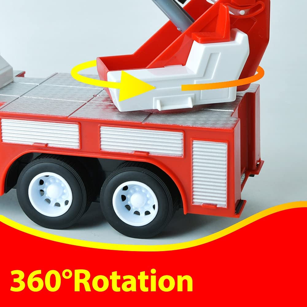 Gizmovine Fire Truck Toy Friction Power with Lights and Sounds, Extending Rescue Rotating Ladder Pull Back Construction Toys Vehicles for Toddlers Boys 4, 3, Year Old, 1:16 Scale