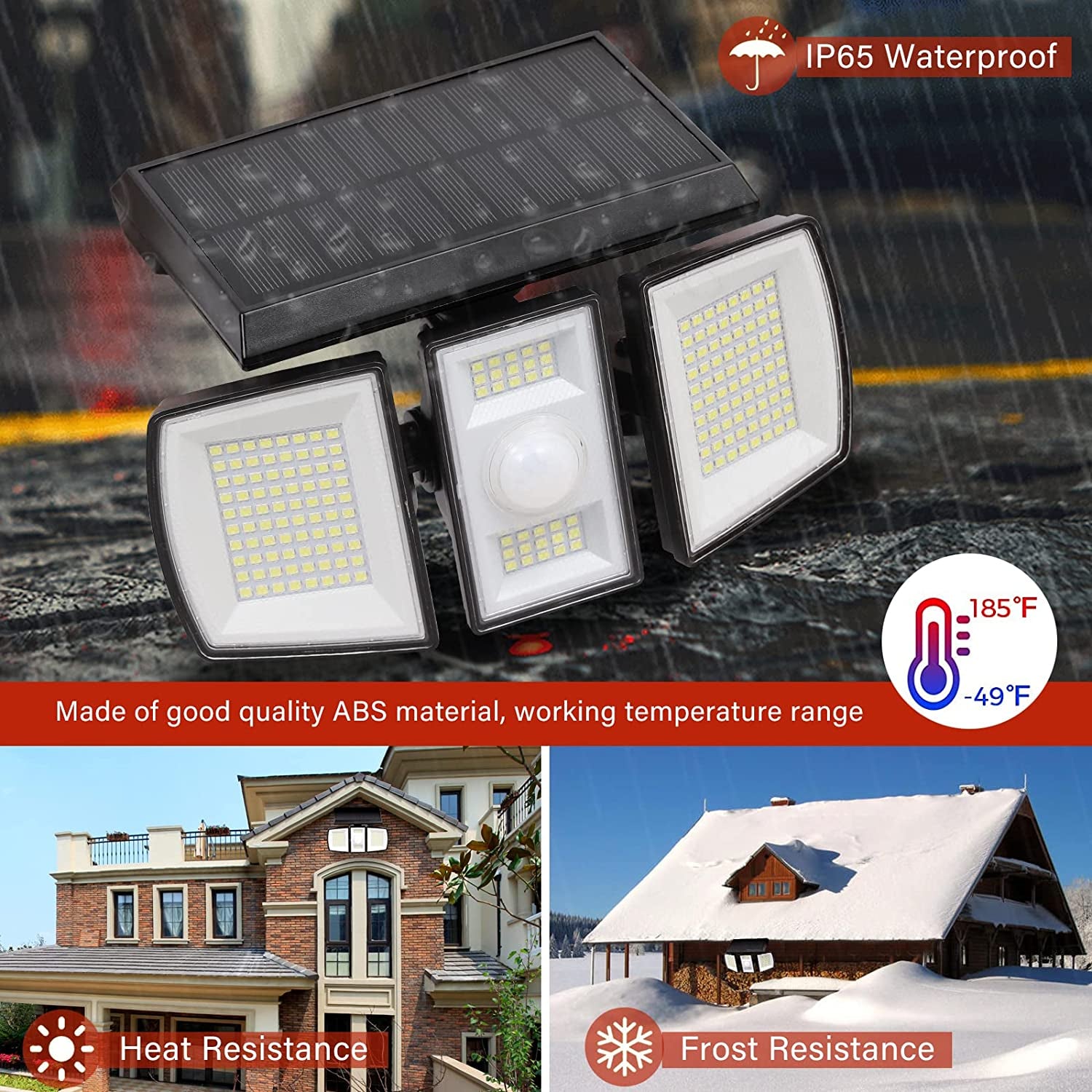 Solar Motion Sensor Lights Outdoor, 190 LED 6500K Wireless Solar Lights IP65 Waterproof, Super Bright Flood Security Lights with 3 Adjustable Heads 270° Wide Angle for Front Door, Yard (2 Pack)