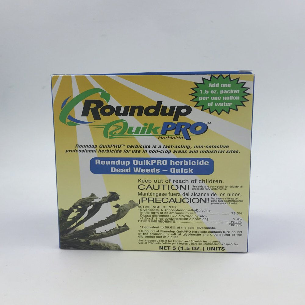Weed Killer Roundup Quickpro | 1.5Oz Packets 5 Pack Box Makes 5 Gallons of Solution