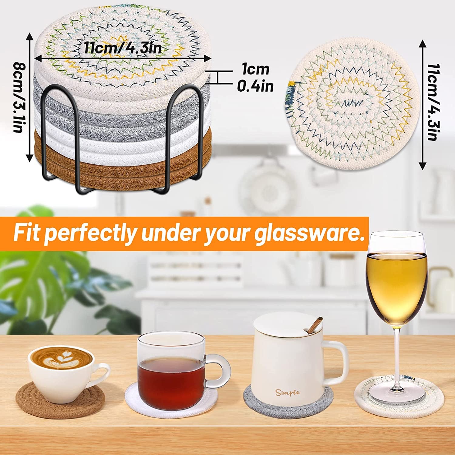 8 Pcs Drink Coasters with Holder