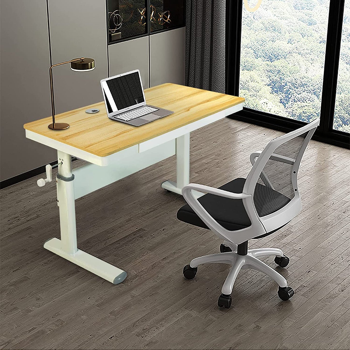 Manual Height Adjustable Small Desk with Drawer and Keyboard Tray, 36X20 Inch, Children Desk, Small Writing Table, Home Office Computer Desk, Students Classroom Desk