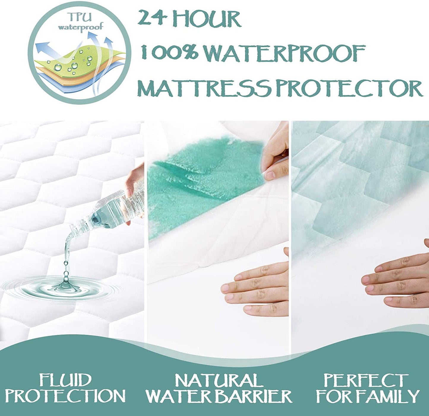 Twin XL Quilted Waterproof Mattress Pad Cover,Soft Mattress Pad Cover, Waterproof Mattress Protector Stretches up to 16” Deep Pocket-Hollow Alternative Filling-Cooling Mattress Topper