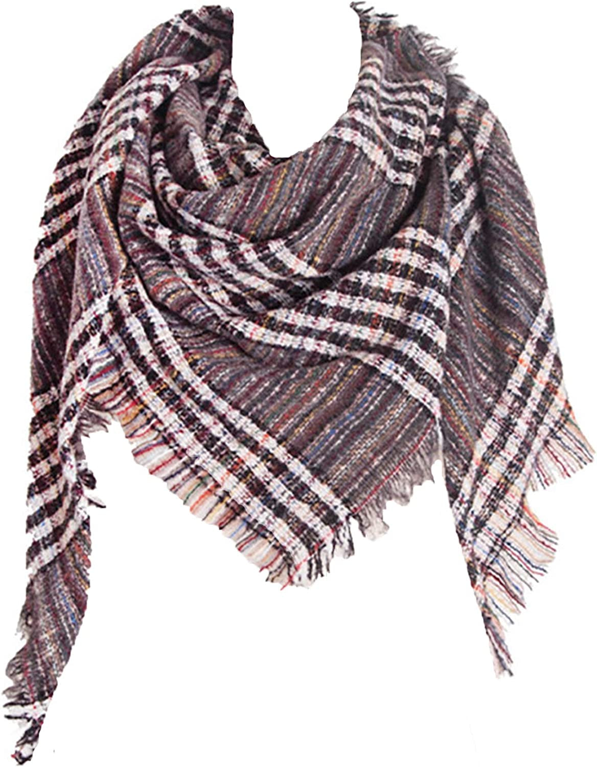 Womens Warm Scarf Triangle Shawls Winter Scarves Stripe Plaid Fichu Rough Surface