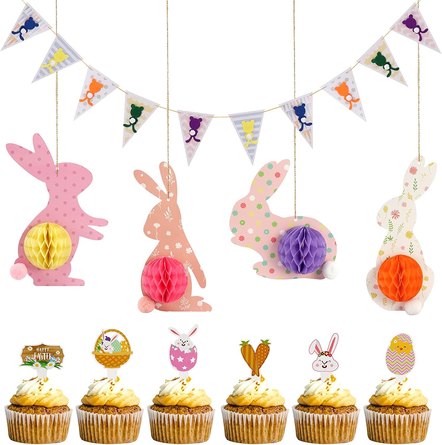 48PCS Colorful Hanging Bunny Decorations