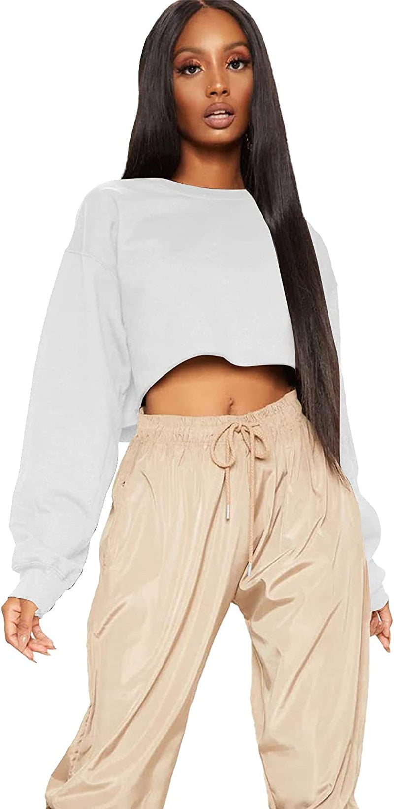 Womens Casual Loose Oversize Cropped Sweatshirt
