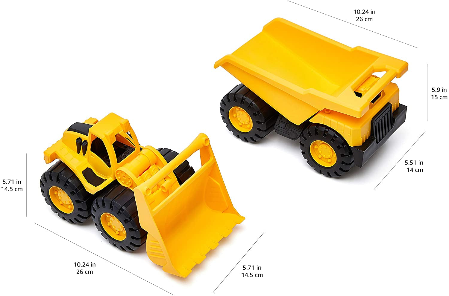 Amazon Basics Toy Construction Vehicle Set, Dump Truck and Bulldozer, Indoor/Outdoor, 10-Inch, Yellow