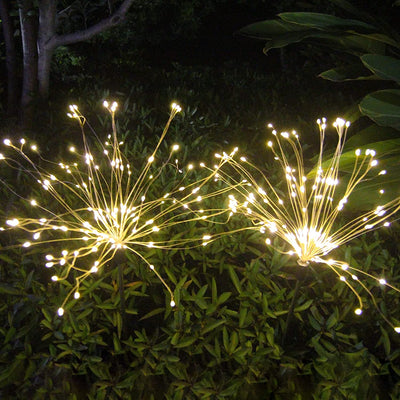 Solar Garden Firework Lights Outdoor Waterproof 2 Pack Solar Powered Art Stake Twinkle Lighting for Outside Decor, 120 LED Sparklers String Lights for Yard Pathway Patio Party Decorations (Warm)