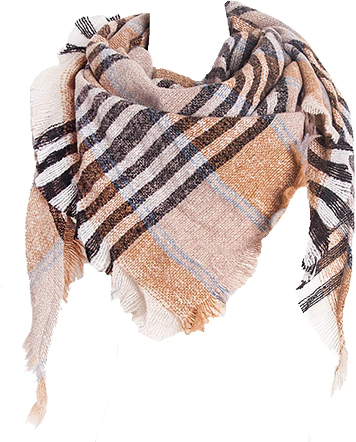 Womens Warm Scarf Triangle Shawls Winter Scarves Stripe Plaid Fichu Rough Surface