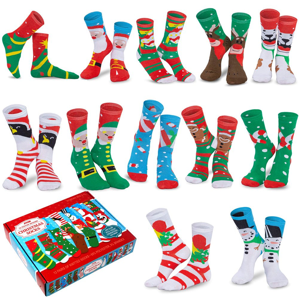 12 Pairs Christmas Holiday Cotton Socks Set