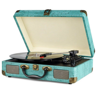 Vintage 3-Speed Bluetooth Vinyl Turntable with Stereo Speaker, Belt Driven Suitcase Vinyl Record Player 