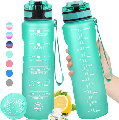  32oz Motivational Water Bottle with Times to Drink,Time Marker & Removable Strainer,Fast Flow,Leakproof Tritan BPA Free Non-Toxic Water Jug for Fitness,Gym,Sports