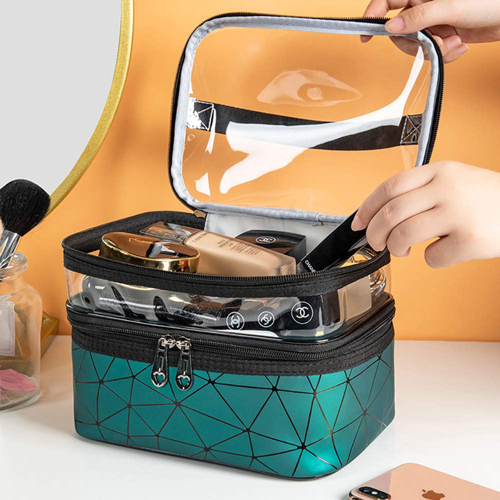 Makeup Bag Cosmetic Bag Travelling Make up Bag Organizer Travel Cases for Women Girls Reusable Toiletry Bags(Dark Green)