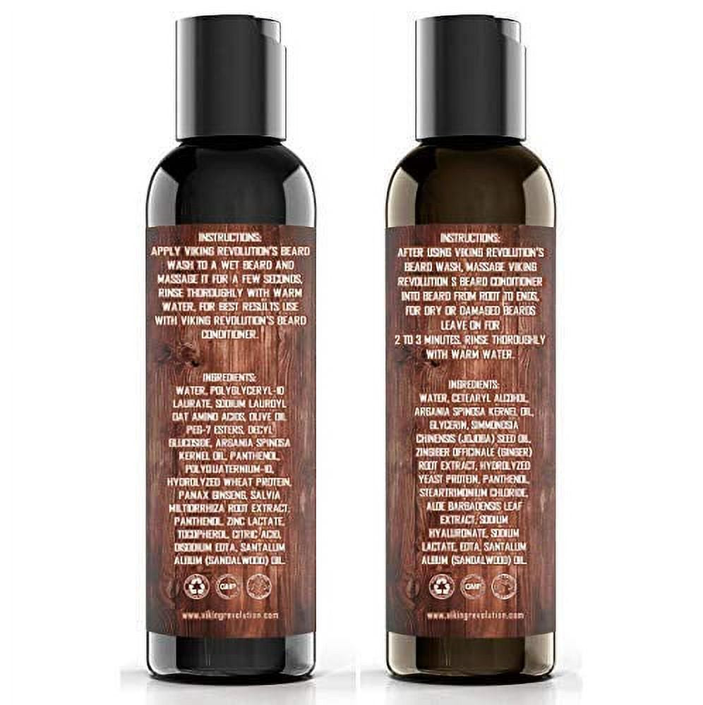Beard Wash & Beard Conditioner Set, Argan & Jojoba Oils - Natural Sandalwood Scent - Beard Shampoo & Beard Oil - 10 Oz