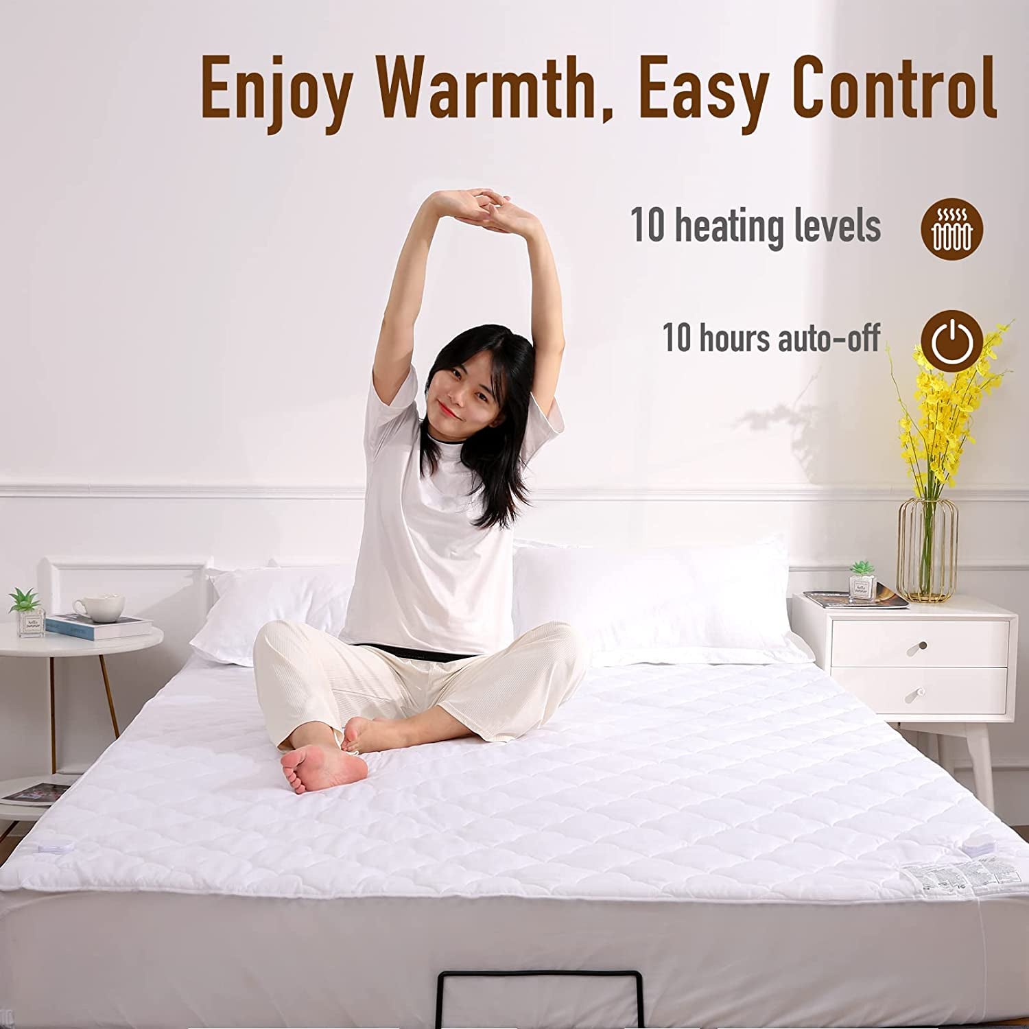 Heated Mattress Pad Queen Size 60"X80" Cover Comfort Soft Cloud Pattern with Dual Controllers, 10 Heating Levels & 10 Hours Timer Auto Shut Off, Electric Bed Warmer Pad up to 15" Deep Pocket