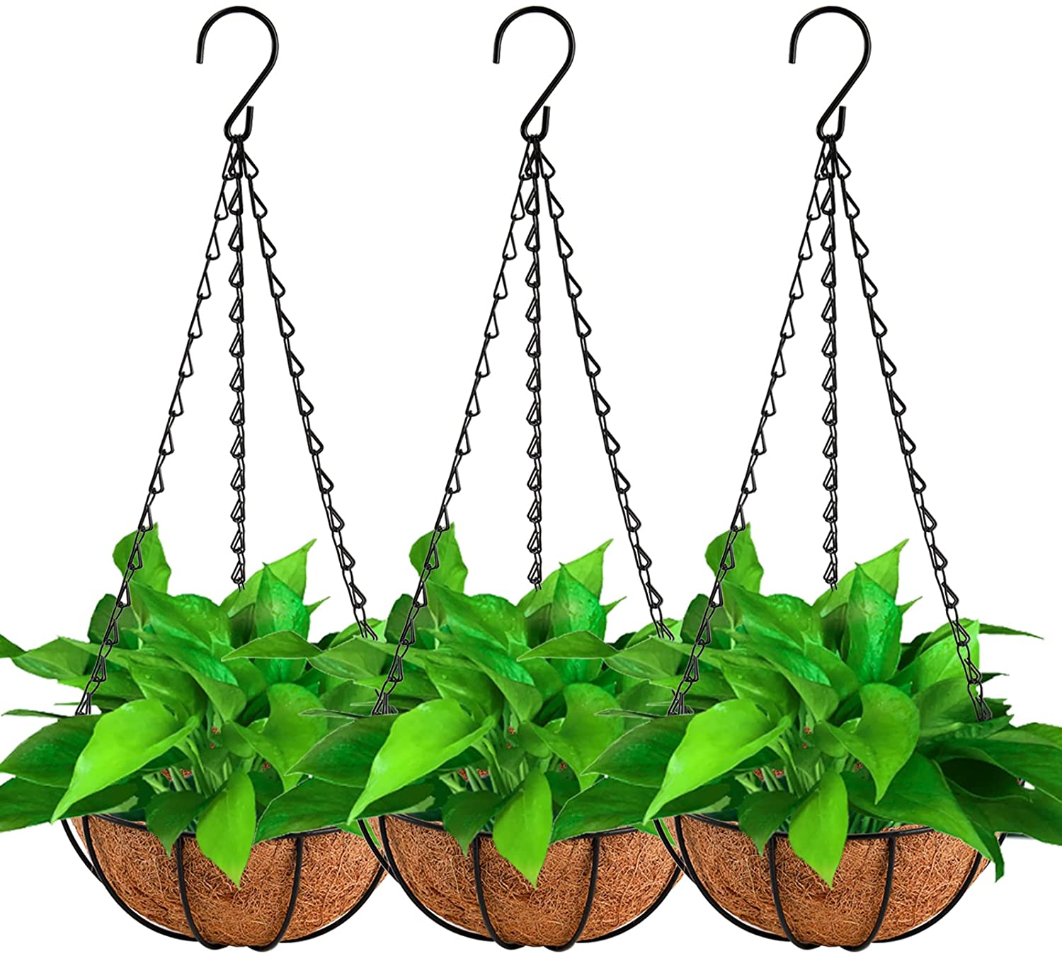Tosnail 3 Pack 8" Metal Hanging Flower Pots Hanging Planters Plant Basket with Coco Fiber Liners