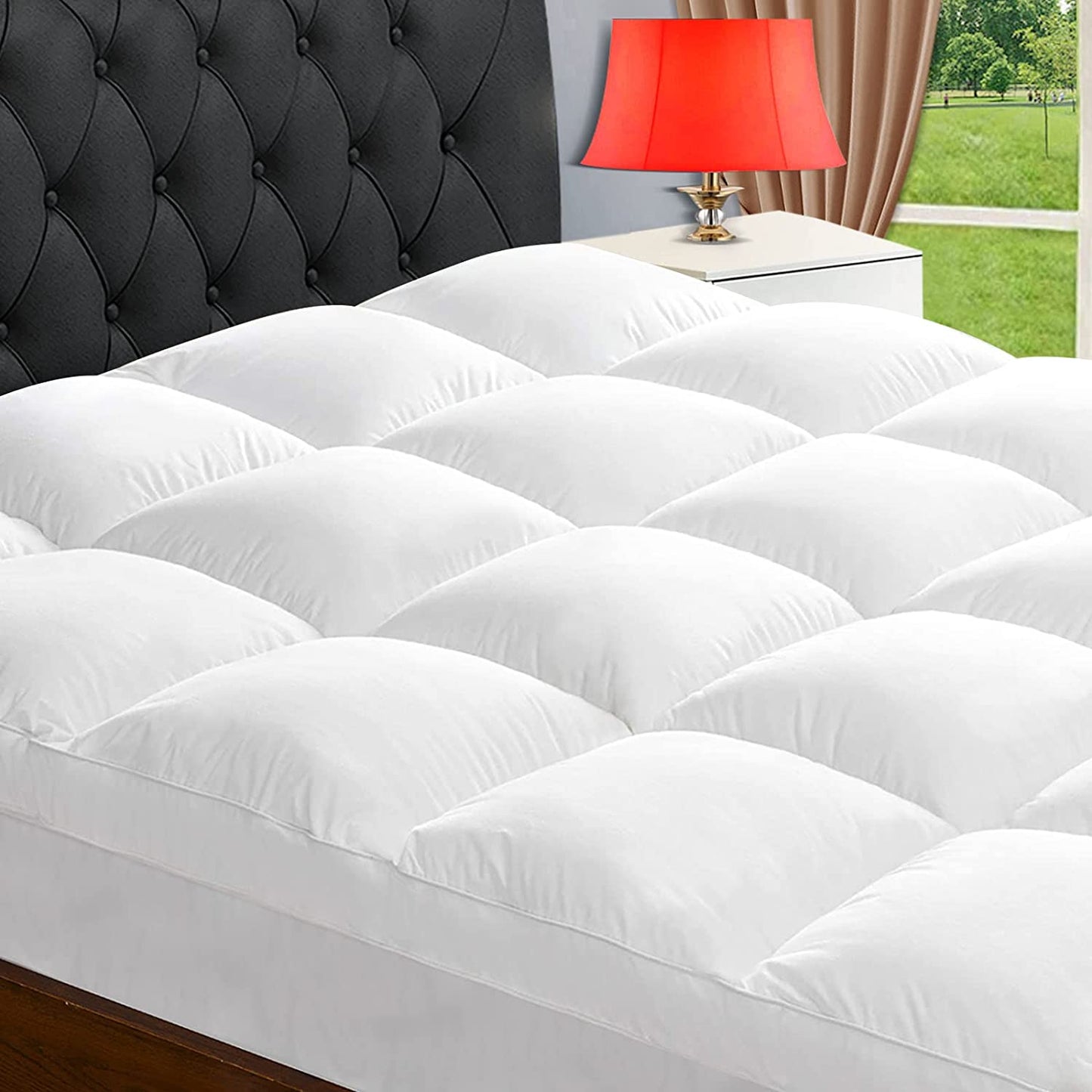 TEXARTIST King Mattress Pad Cooling Quilted Mattress Cover Cotton Pillow Top Mattress Protector Fitted 8-21” Deep Pocket Breathable Soft Mattress Topper