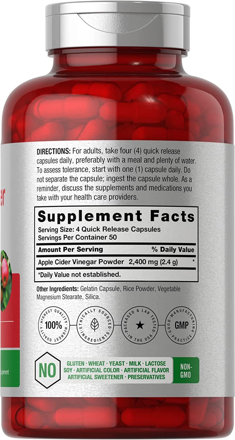 Apple Cider Vinegar Capsules | 2400Mg | 200 Pills | Non-Gmo, Gluten Free Supplement | by Horbaach