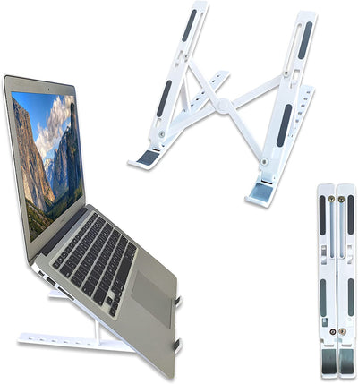 Sztbxuer Laptop Stand for Destop, Mini Size, Support 9-15.6 Inch Laptops, Portable, Adjustable, Foldable, Material ABS, White