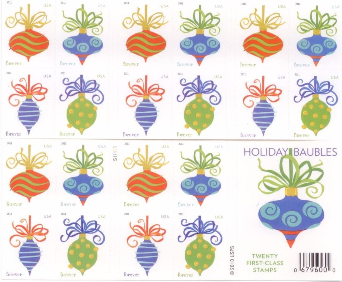 USPS Holiday Baubles 2011 Forever Stamps - Booklet of 20 Postage Stamps