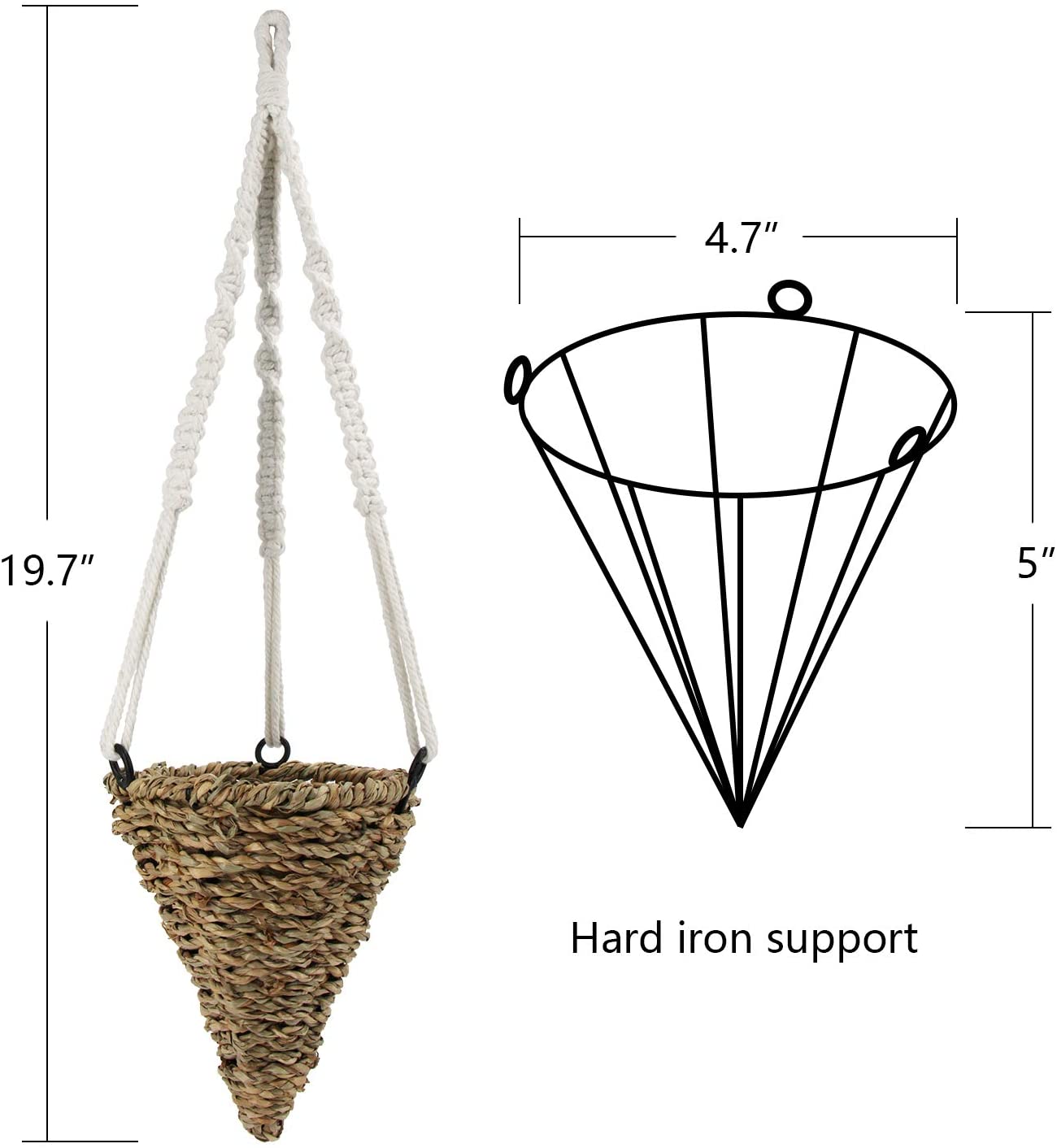 Drware 2 Pack Hanging Planter Basket, 4.7X 5 Inch Handmade Bamboo Hanging Basket, Indoor Plant Pots for Flowers Fake Plants, Iron Ring Fixed Woven Basket for Home Decor