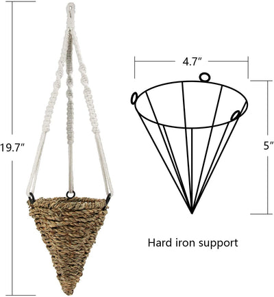 Drware 2 Pack Hanging Planter Basket, 4.7X 5 Inch Handmade Bamboo Hanging Basket, Indoor Plant Pots for Flowers Fake Plants, Iron Ring Fixed Woven Basket for Home Decor